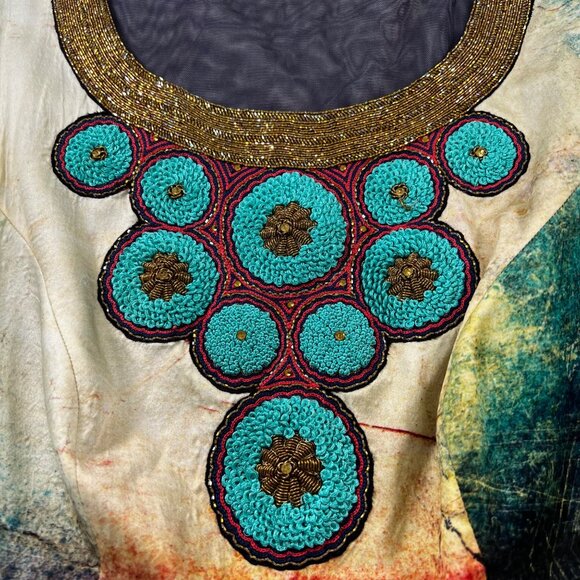 Anthropologie Bhanuni by Jyoti Villette Dress Beaded Watercolor Size 2 - Picture 5 of 11